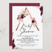 Maroon Boho Pampas Grass Baby shower Uitnodiging (Voorkant / Achterkant)