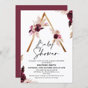 Maroon Boho Pampas Grass Baby shower Uitnodiging