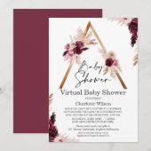 Maroon Boho Pampas Virtual Baby shower Invitation Kaart (Voorkant / Achterkant)