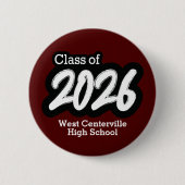 Maroon Bold Brush Klasse van 2026 Button (Voorkant)