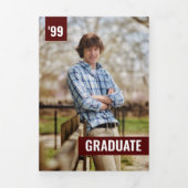 Maroon Bold & Modern Photo Afstuderen Drieluik Uitnodiging (Cover)
