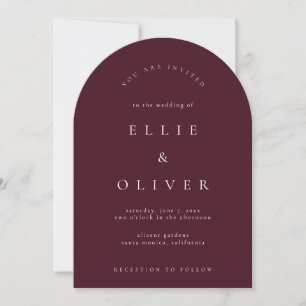 Maroon Bourgogne Boho Arch Modern Wedding Kaart