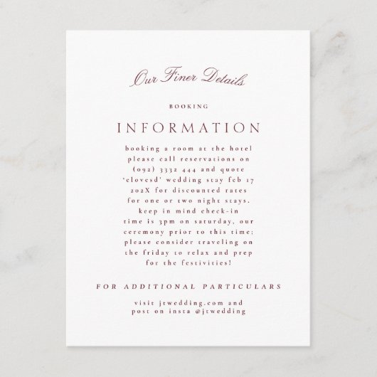 Maroon Bourgogne Classic Elegant Formele Bruiloft Informatiekaartje (Voorkant)