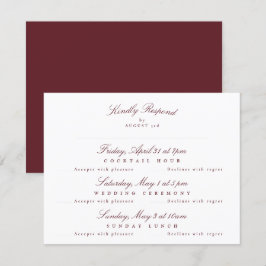 Maroon Bourgogne Elegante Kalligrafie multi-event RSVP Kaartje