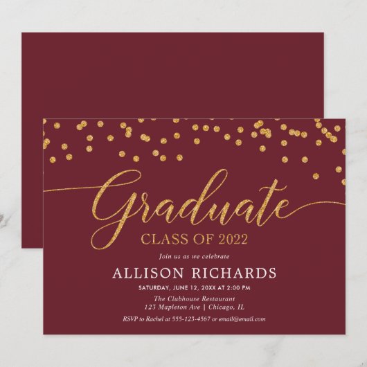 Maroon Bourgogne goudspringer 2022 afstuderen Kaart (Voorkant / Achterkant)