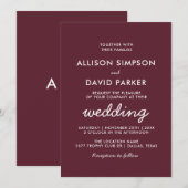 Maroon Bourgondië eenvoudige moderne trouwkaart Kaart (Voorkant / Achterkant)