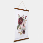 Maroon Bourgondië Roze Waterverf Bloemen Botanisch Hangend Wandkleed (Gebogen)
