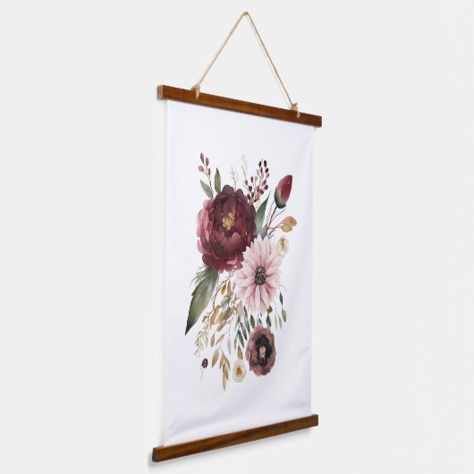 Maroon Bourgondië Roze Waterverf Bloemen Botanisch Hangend Wandkleed (Gebogen)