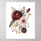 Maroon Bourgondië Roze Waterverf Bloemen Botanisch Poster (Voorkant)