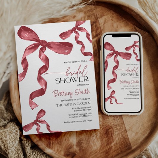 Maroon Bow Coquette Bruids Douche Uitnodiging
