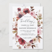 Maroon Brown Blush Pink Alles in 1 QR Code Trouwen Kaart (Voorkant)