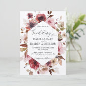 Maroon Brown Blush Pink Alles in 1 QR Code Trouwen Kaart (Staand voorkant)