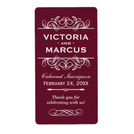 Maroon Bruiloft Wijnfles Monogram Favoriet Etikett Etiket