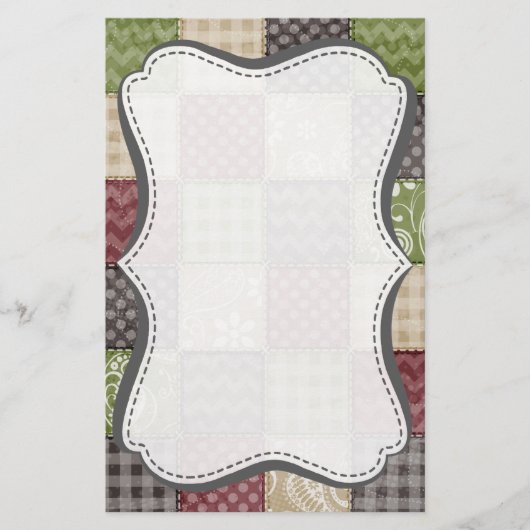Maroon, Bruin, Tan, & Groene Quilt look Briefpapier (Voorkant)