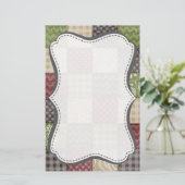 Maroon, Bruin, Tan, & Groene Quilt look Briefpapier (Staand voorkant)