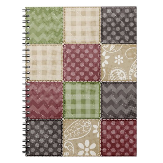 Maroon, Bruin, Tan, & Groene Quilt look Notitieboek (Voorkant)