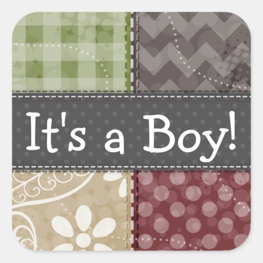 Maroon, Bruin, Tan, & Groene Quilt look Vierkante Sticker (Voorkant)