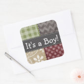 Maroon, Bruin, Tan, & Groene Quilt look Vierkante Sticker (Envelop)