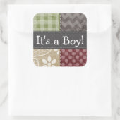 Maroon, Bruin, Tan, & Groene Quilt look Vierkante Sticker (Tas)