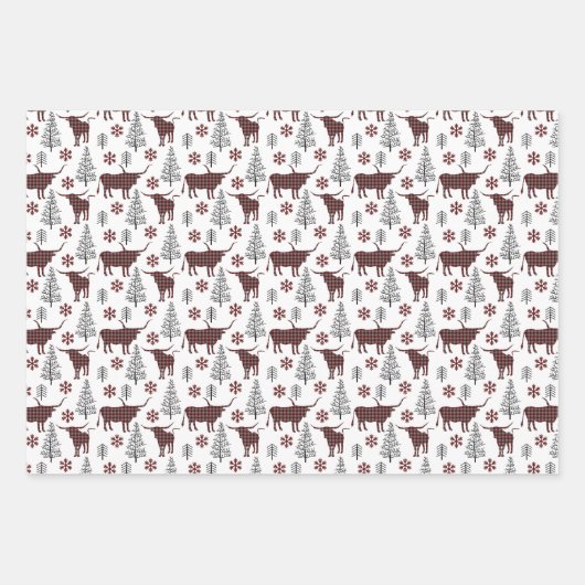 Maroon Buffel Plaid Longhorn Patroon Inpakpapier Vel (Voorkant)