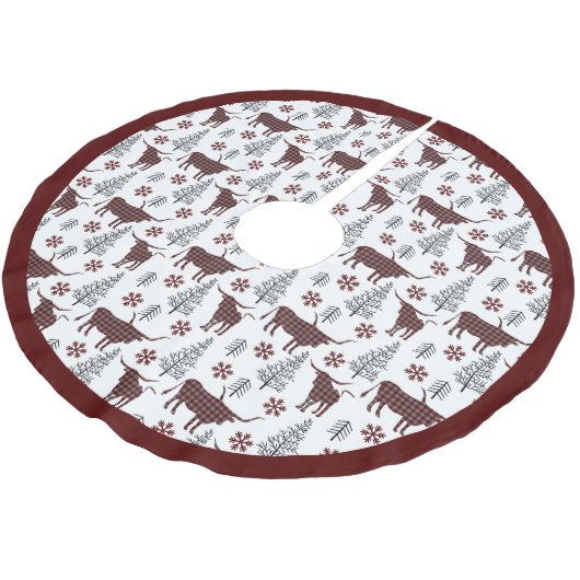 Maroon Buffel Plaid Longhorn Patroon Kerstboom Rok (Gekanteld)