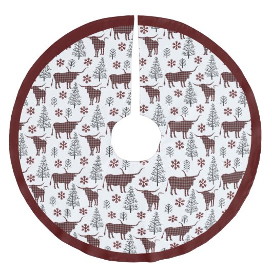 Maroon Buffel Plaid Longhorn Patroon Kerstboom Rok (Voorkant)