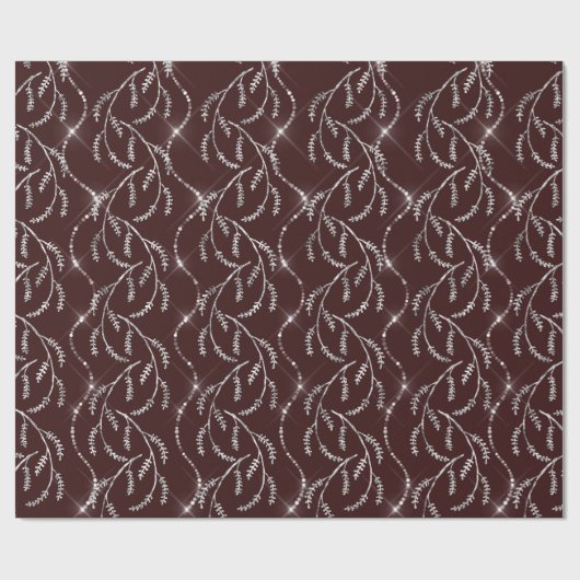 Maroon Burgund Vonk Laurel Bloemen Zilveren Diaman Cadeaupapier (Vlak)