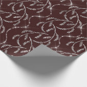 Maroon Burgund Vonk Laurel Bloemen Zilveren Diaman Cadeaupapier (Hoek)