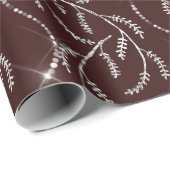 Maroon Burgund Vonk Laurel Bloemen Zilveren Diaman Cadeaupapier (Rol Hoek)