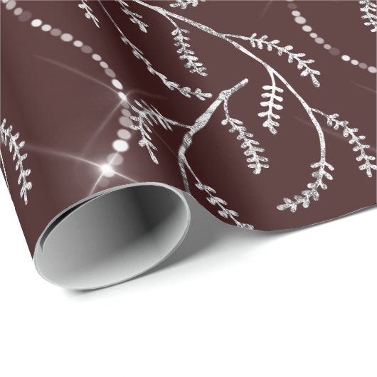 Maroon Burgund Vonk Laurel Bloemen Zilveren Diaman Cadeaupapier (Rol Hoek)