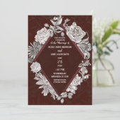 Maroon Burgundy Diamond  Flowers Wedding Kaart (Staand voorkant)