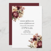 Maroon Burgundy Floral Wedding Invitation  Kaart (Voorkant / Achterkant)