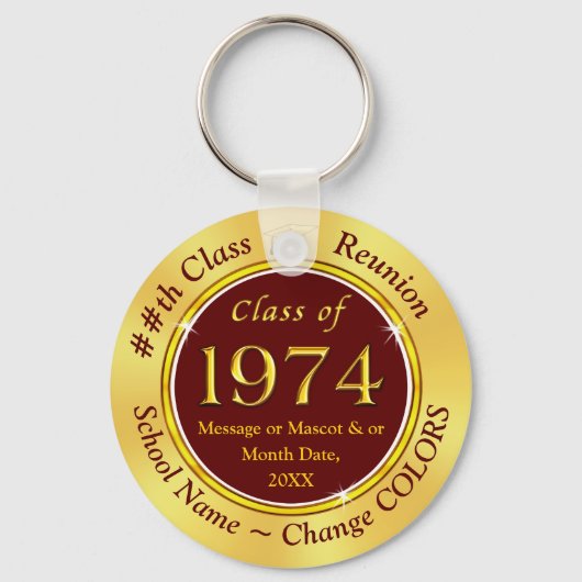 Maroon Burgundy Gold, Custom Class of 1974 Favors Sleutelhanger (Voorkant)