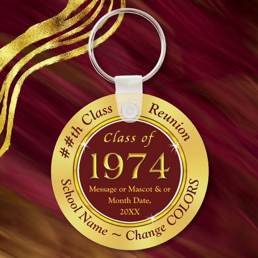 Maroon Burgundy Gold, Custom Class of 1974 Favors Sleutelhanger