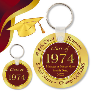 Maroon Burgundy Gold, Custom Class of 1974 Favors Sleutelhanger