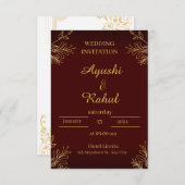 Maroon Burgundy Gold Foil Look Wedding Invitation Save The Date (Voorkant / Achterkant)