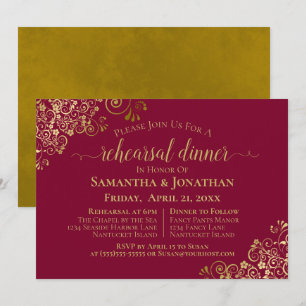 Maroon Burgundy & Gold Wedding Rehearsal & Dinner Kaart