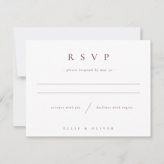 Maroon Burgundy Modern Minimal Wedding RSVP Kaartje (Voorkant)