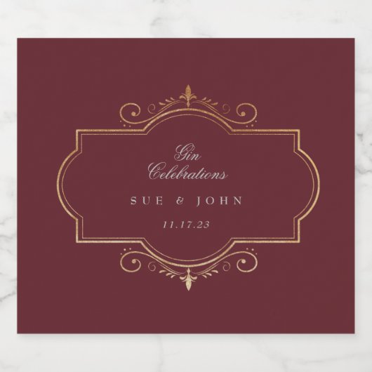 maroon burgundy navy blue - monogram bruiloft likeurfles etiket (Enkel label)