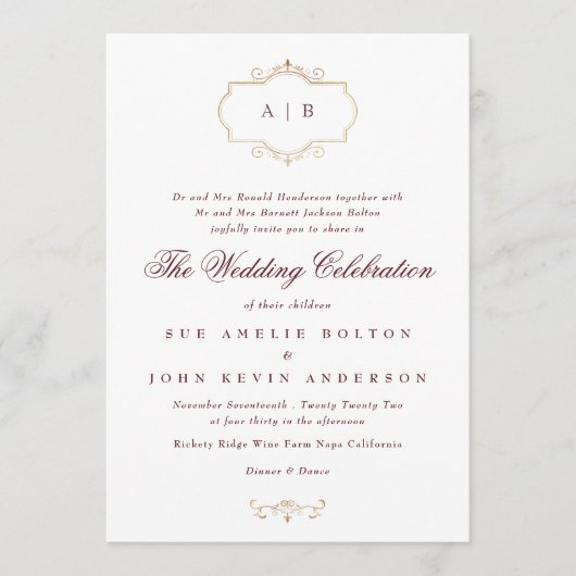 maroon burgundy navy blue - traditionele bruiloft kaart (Voorkant)