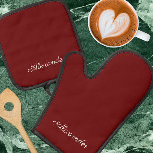 Maroon Burgundy Rust Red Solid, gekleurd Ovenwant & Pannenlap Set