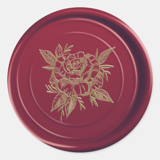Maroon Burgundy Wax Seal Elegant Gold Roos Ronde Sticker (Voorkant)