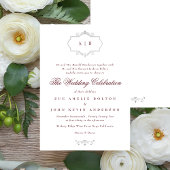 maroon burgundy zilver klassieke monogram bruiloft kaart