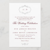 maroon burgundy zilver klassieke monogram bruiloft kaart (Voorkant)