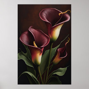 Maroon Calla Lilies Lily Flower Art Print Poster