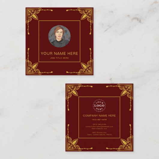 Maroon Calling Card Featuring Metallic Gold Contactkaartje (Voorkant / Achterkant)