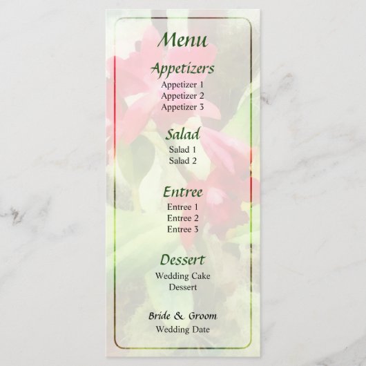 Maroon Cattleya Orchids Wedding Menu (Voorkant)