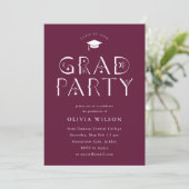 Maroon Celestial Typography Afstudeerder Party Kaart (Staand voorkant)