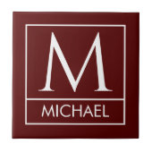 Maroon Ceramic Tile with Custom Initial & Name Tegeltje (Voorkant)