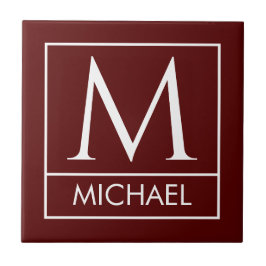 Maroon Ceramic Tile with Custom Initial & Name Tegeltje